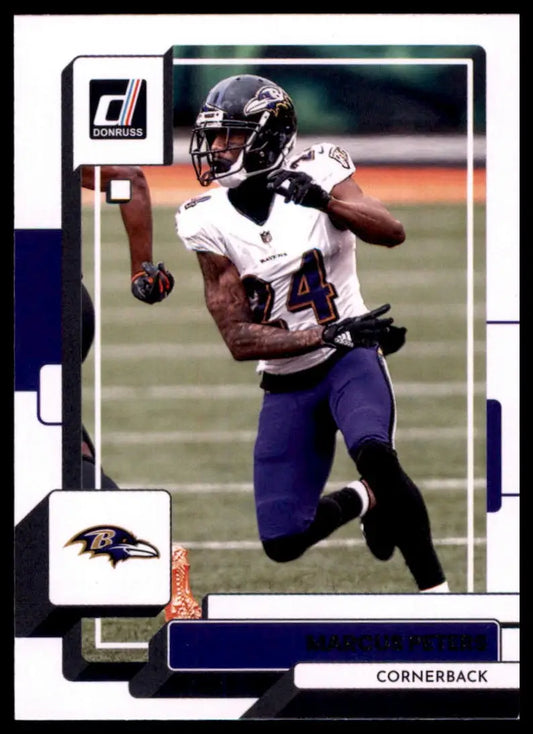 Football trading card featuring Marcus Peters from the 2022 Donruss Baltimore Ravens series