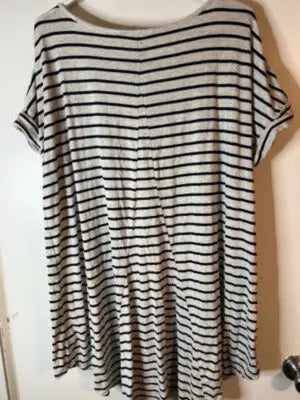 Loose-fitting navy striped short-sleeve top by Maria Gabrielle for casual wear