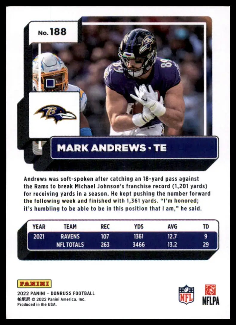 Mark Andrews football card from 2022 Donruss series featuring Baltimore Ravens player