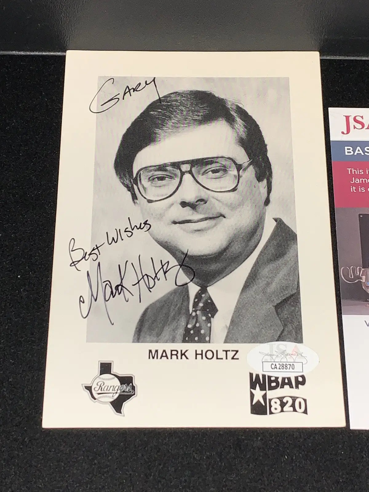 Autographed Mark Holtz Texas Rangers 4x6 post card from WBAP Radio JSA certified