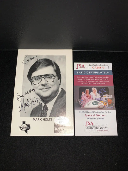 Autographed Mark Holtz photo on Texas Rangers 4x6 post card with JSA certification