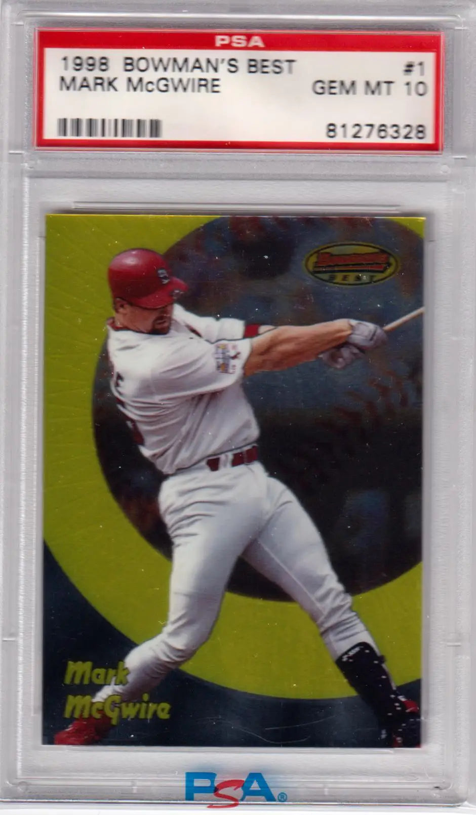 Graded Mark McGwire baseball card from Bowman’s Best series, PSA 10 GEM MINT