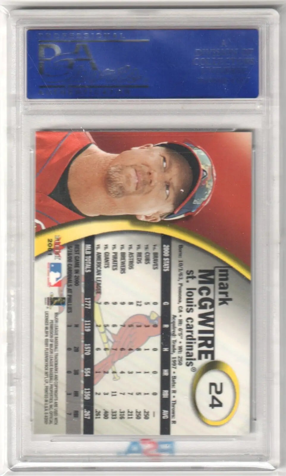 Graded Mark McGwire baseball card from Fleer E-X 2001, PSA 10 GEM MINT, Columbia Hobby