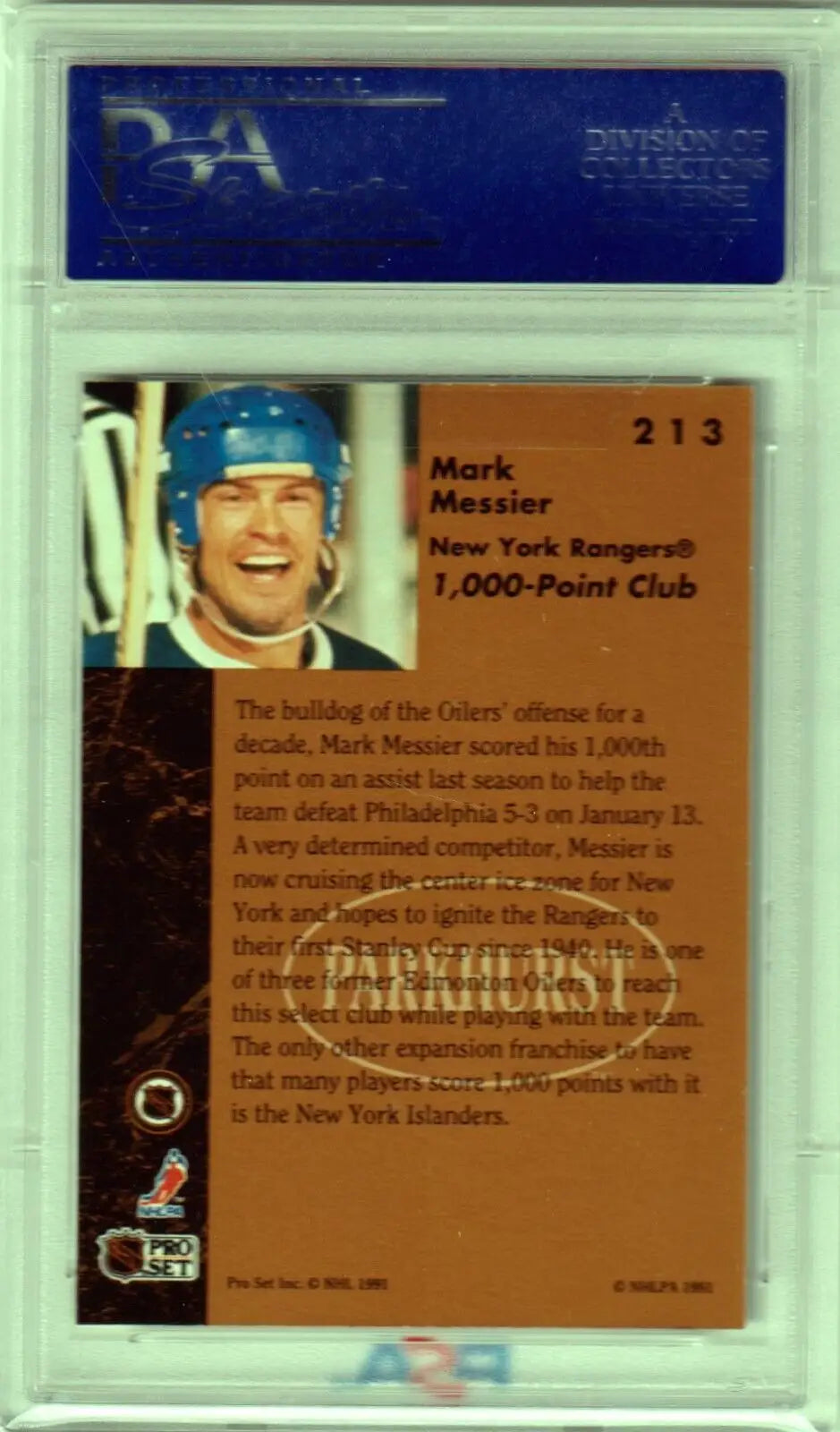 Graded Mark Messier hockey card from 1991 Parkhurst PSA 10 GEM MINT on Columbia Hobby eBay