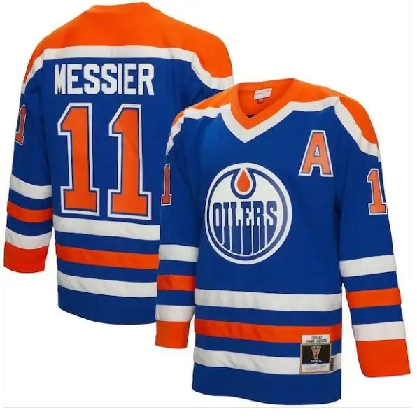 Edmonton Oilers hockey jersey featuring Mark Messier alternate captain patch 1986/87