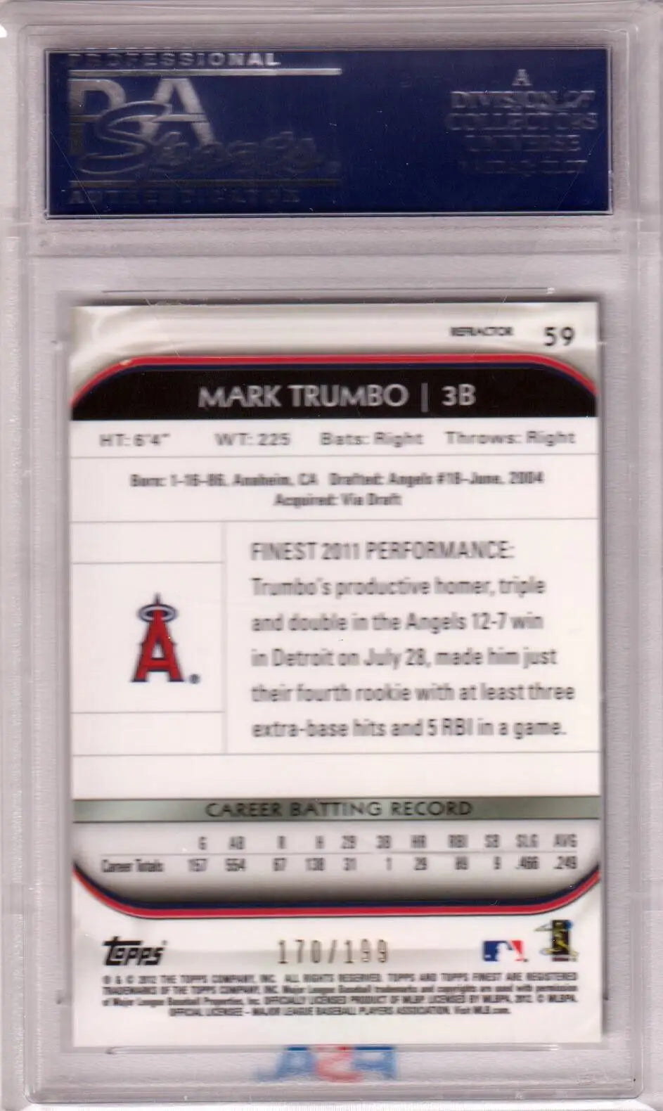 Mark Trumbo 2012 Topps Finest Green Refractor baseball card PSA 10 GEM MINT