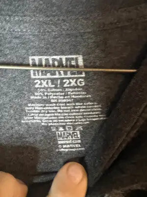 Dark gray Marvel Black Panther T-shirt with size and care label for Marvel Black fans