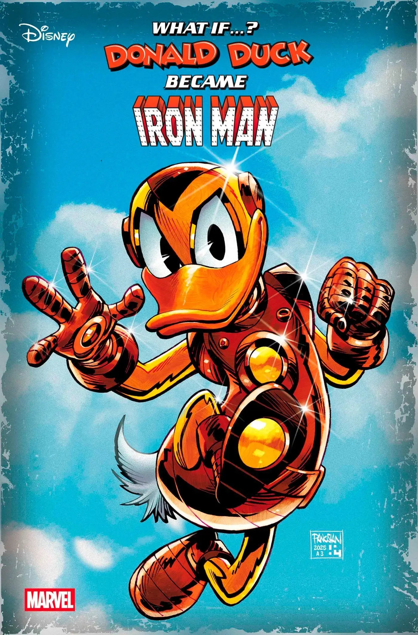 Donald Duck as Iron Man with Beagle Boys in Marvel & Disney What If comic cover