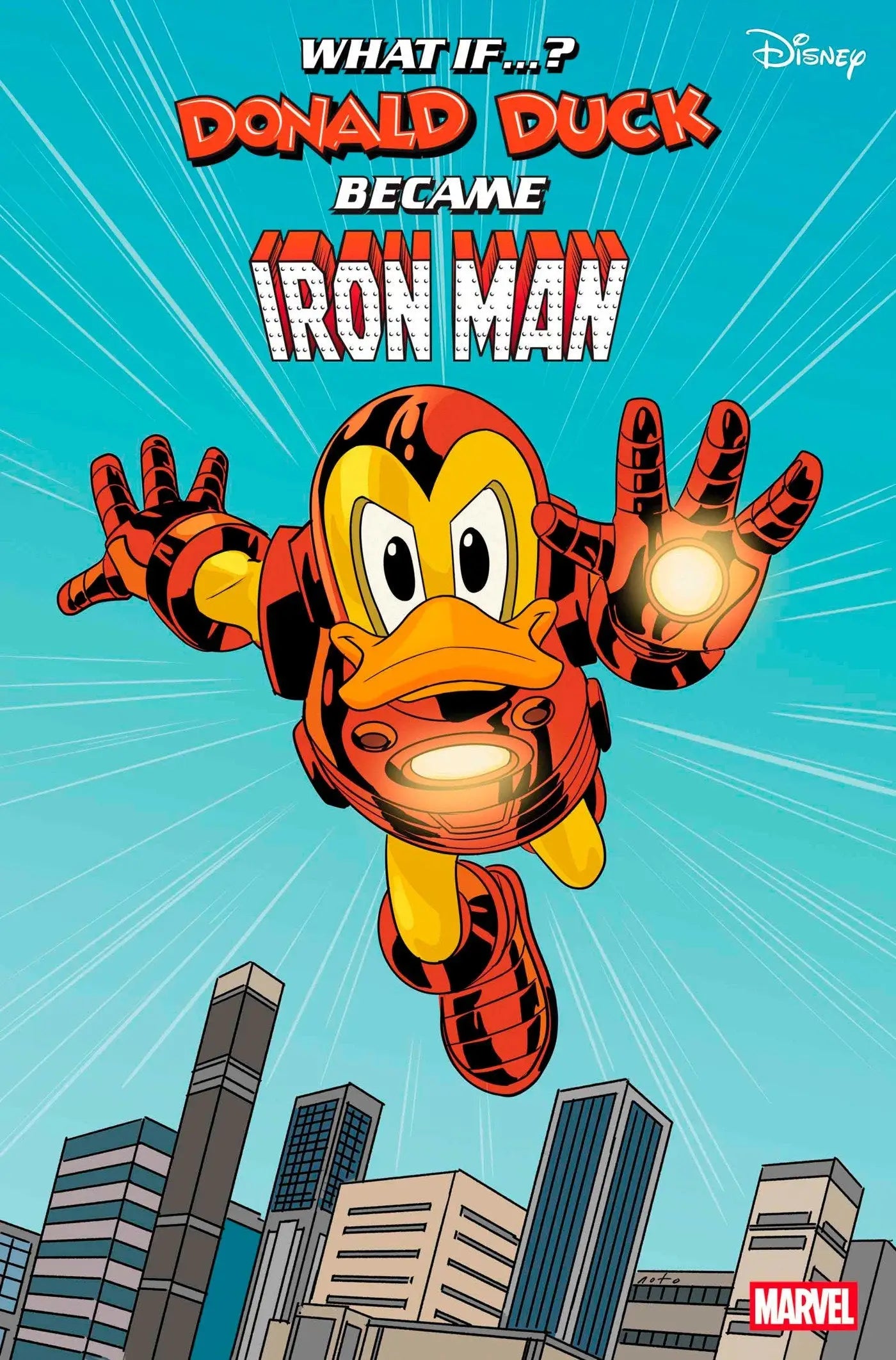 Donald Duck as Iron Man featured in Marvel Disney What If comic variant with Beagle Boys