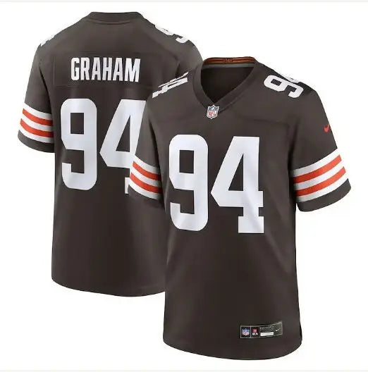 Brown NFL football jersey with number 94 and GRAHAM on the back, Cleveland Browns Nike 2025 draft jersey