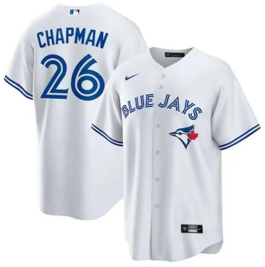 White Toronto Blue Jays Matt Chapman Nike replica jersey with CHAPMAN 26 and Blue Jays logo