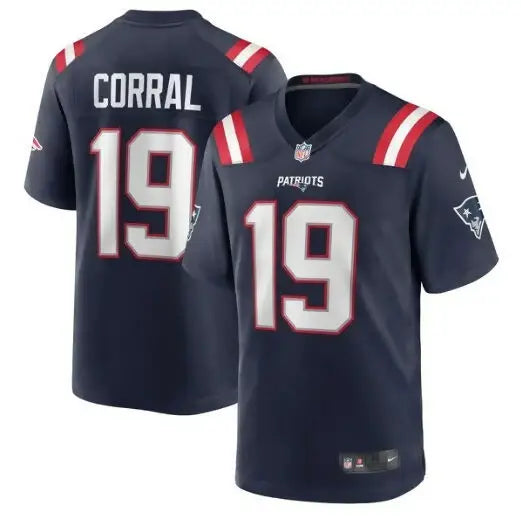 Matt Corral New England Patriots Nike Team Game Jersey Navy featuring #19 football jersey