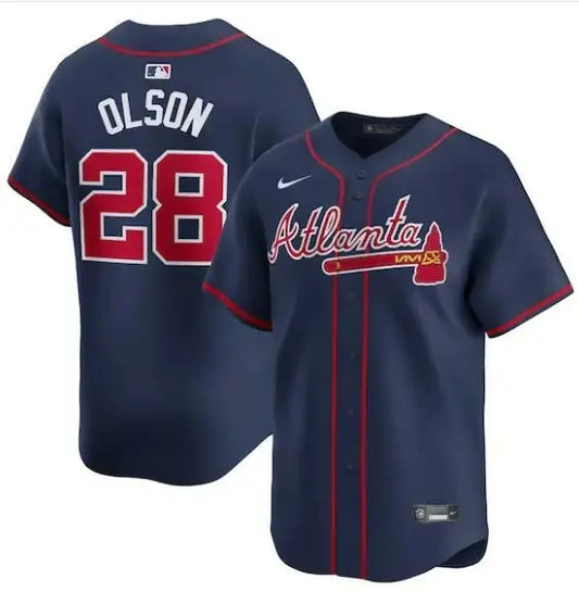 Matt Olson Atlanta Braves Nike Navy Alternate Limited Player Jersey on display