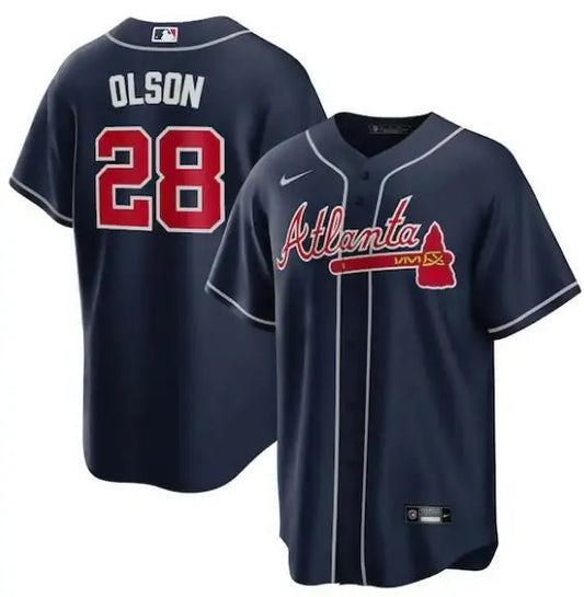 Matt Olson Atlanta Braves Navy Nike Alternate Replica Player Jersey on display