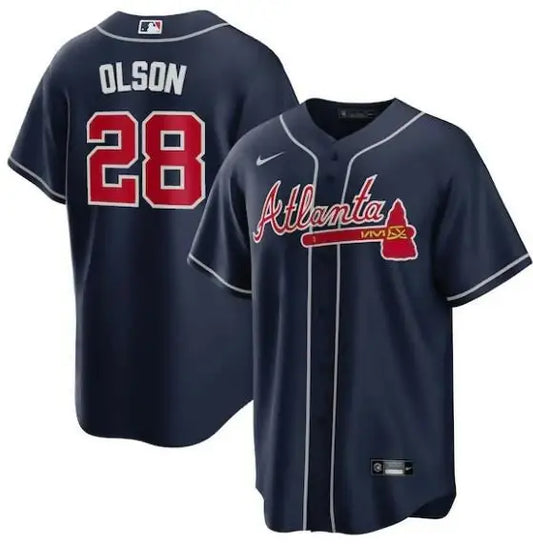 Atlanta Braves Matt Olson Navy #28 Big & Tall Replica Player Jersey display