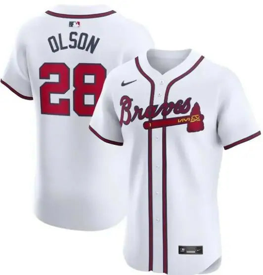 White Atlanta Braves Matt Olson Nike Home Elite Player Jersey displayed in product image