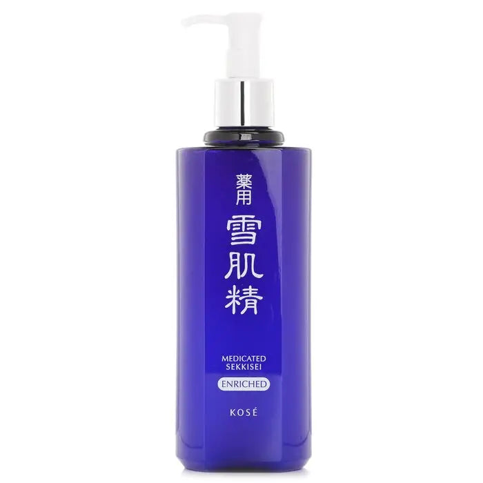 Blue pump bottle of Medicated Sekkisei Enriched Lotion 500ml for radiant skin