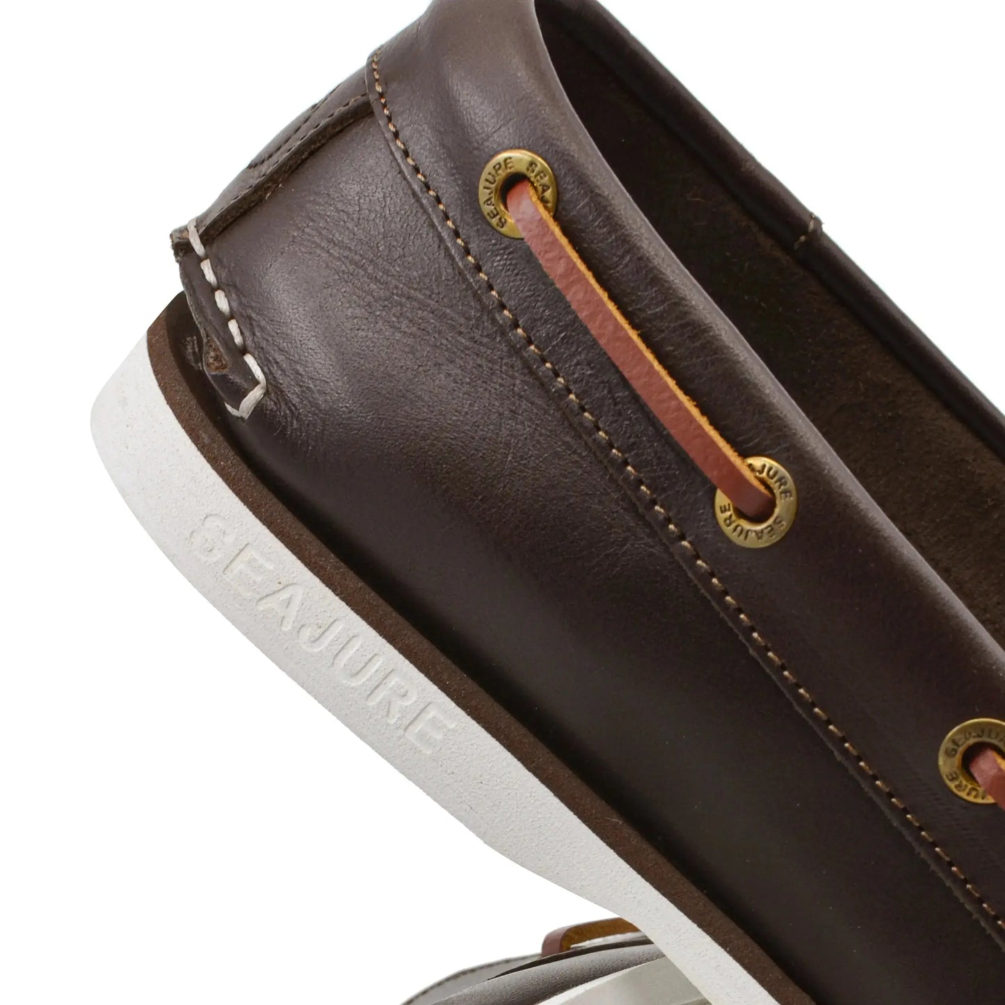 High quality men boat shoe Forvie in dark brown leather with white soles and contrasting laces