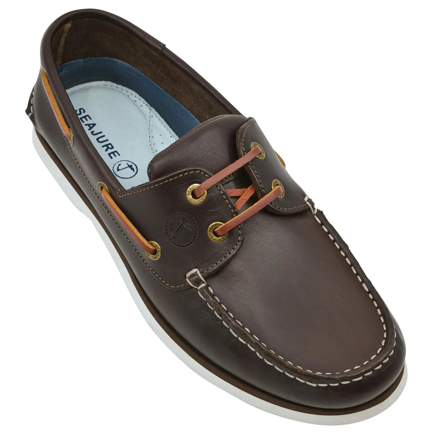 High quality Men Boat Shoe Forvie in brown leather with orange laces and white stitching