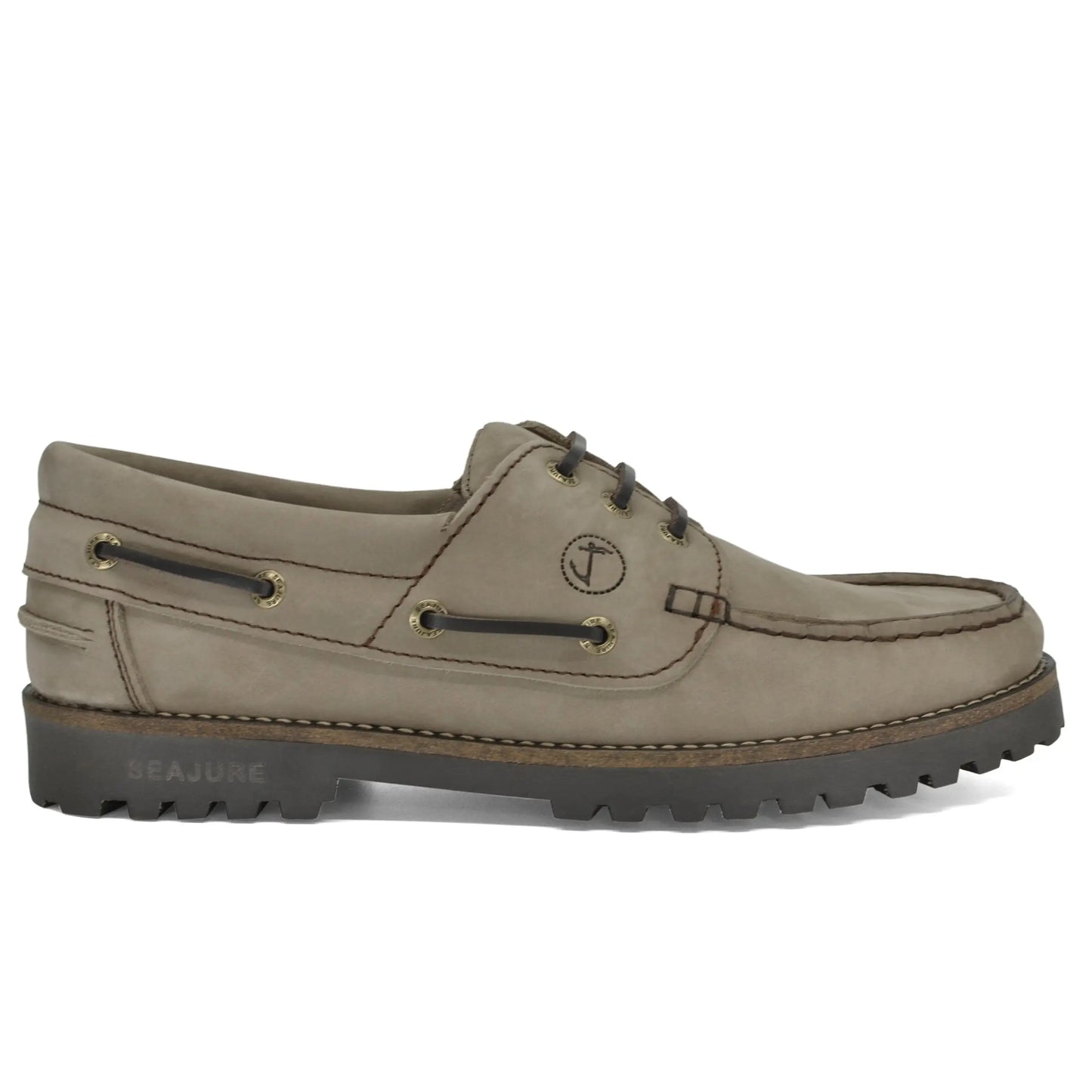 Men Boat Shoe Mosteiros in taupe leather with dark brown laces and lug sole