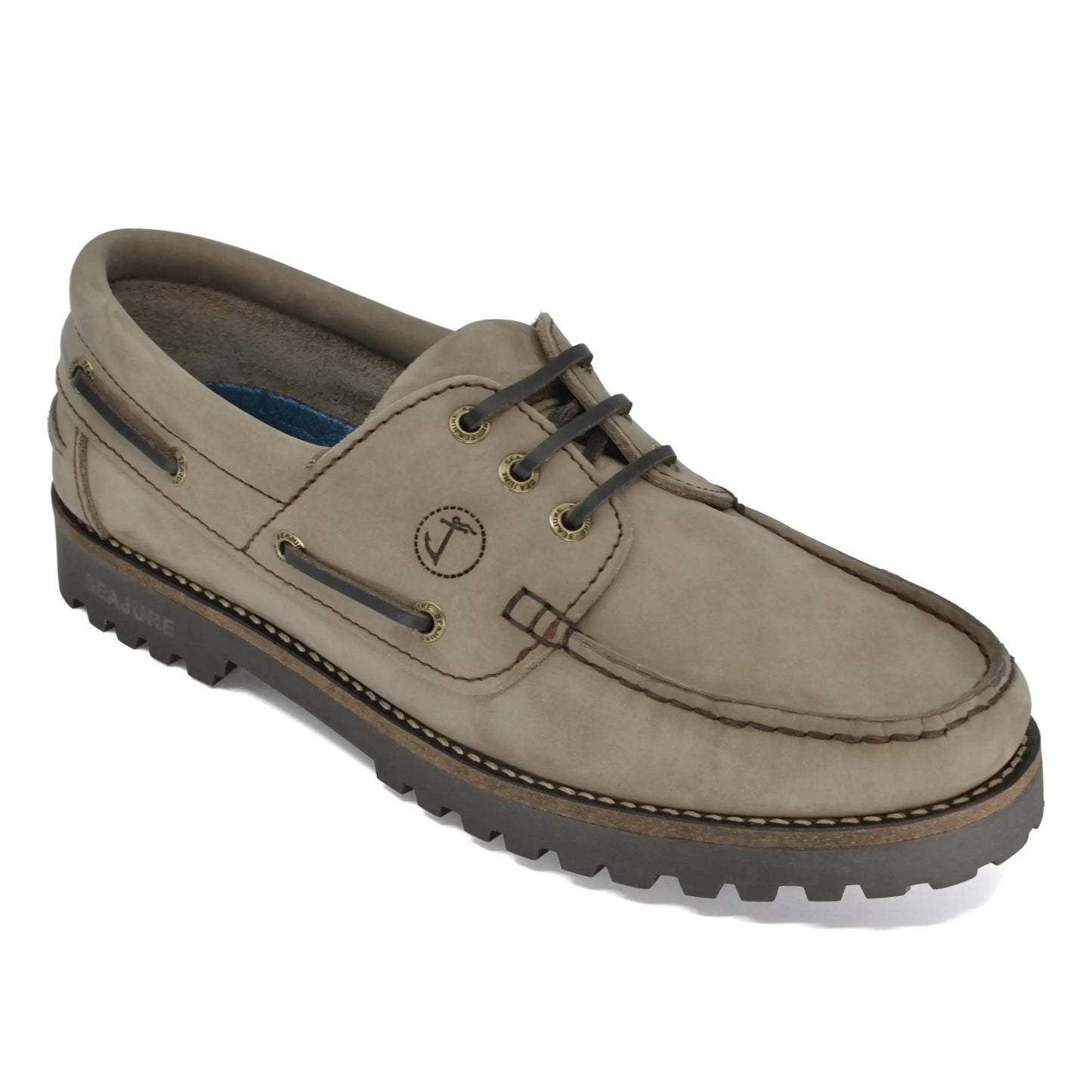 Men Boat Shoe Mosteiros in light brown leather with dark brown laces and gray sole
