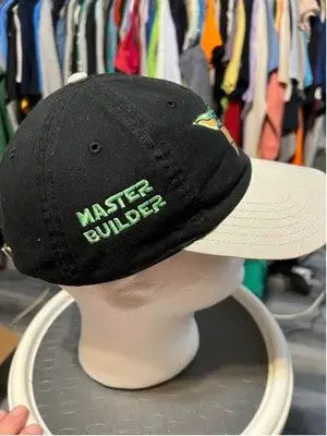 Black Star Wars baseball hat with beige brim featuring Master Builder Grogu Yoda