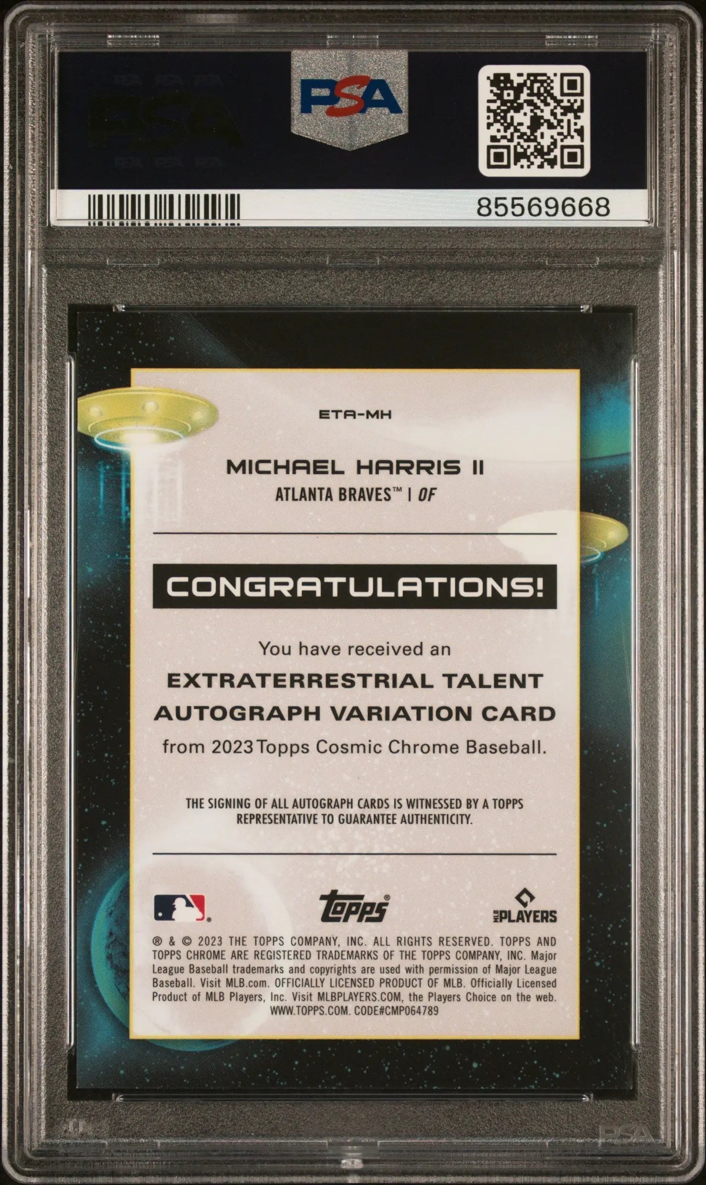 PSA-graded Michael Harris II Topps Chrome Cosmic Extraterrestrial Talent Autograph card