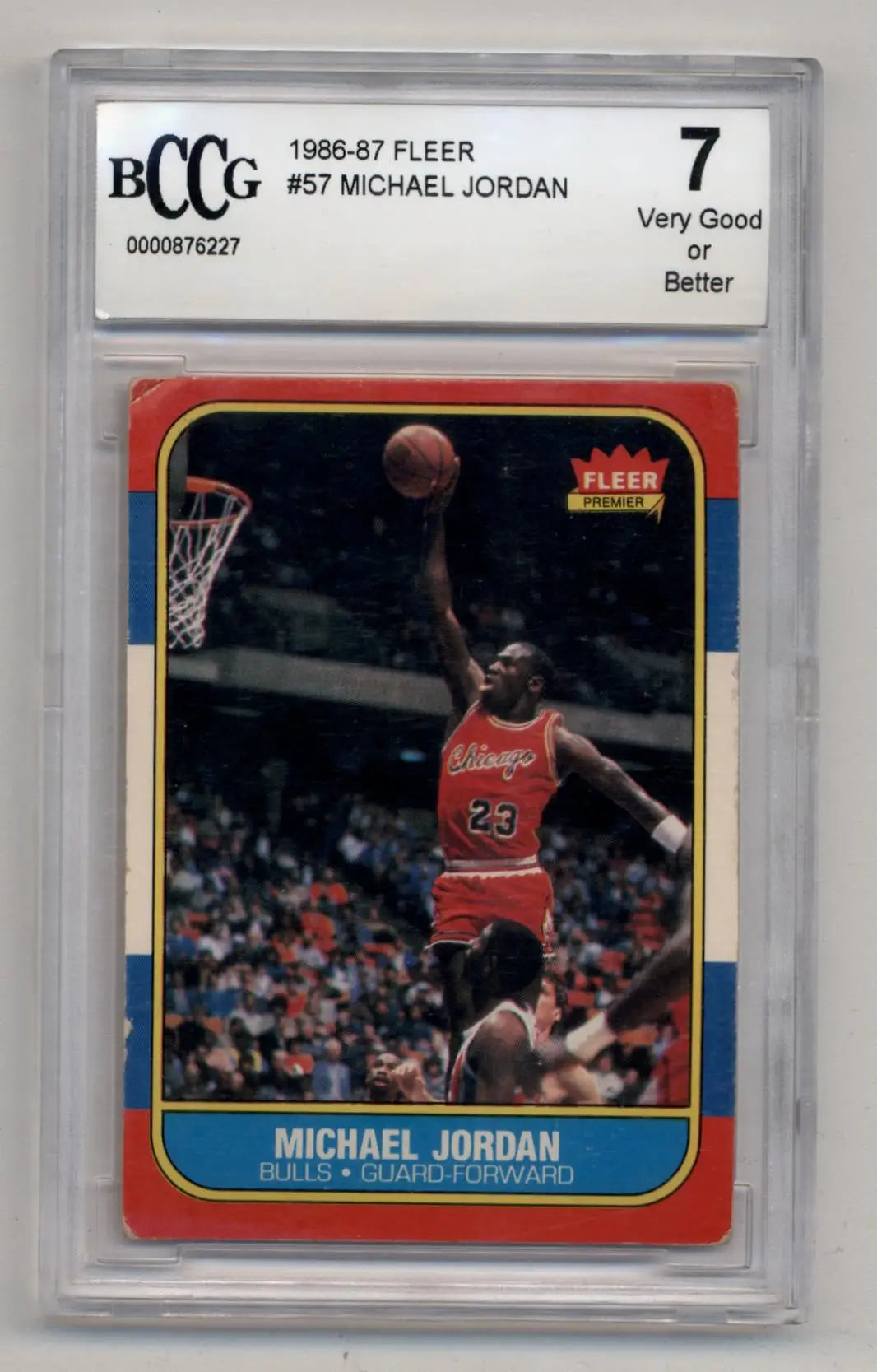 Graded Michael Jordan Fleer Rookie trading card #57 in BCCG 7 condition