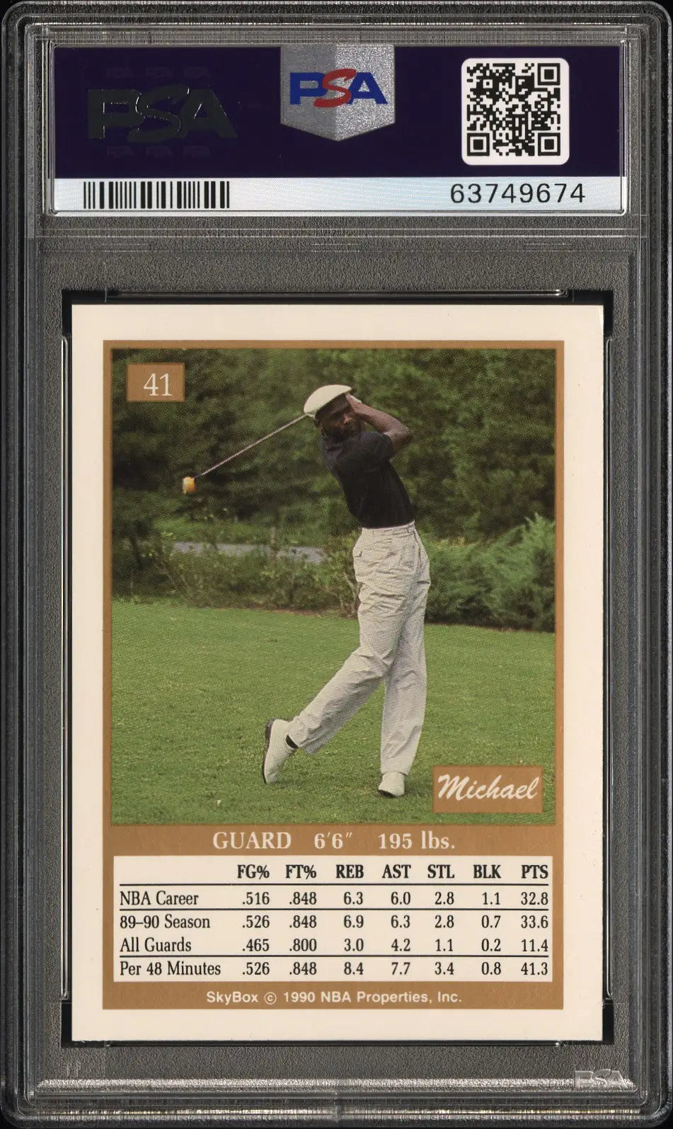 Michael Jordan golf trading card in gem mint condition from 1990 Skybox series