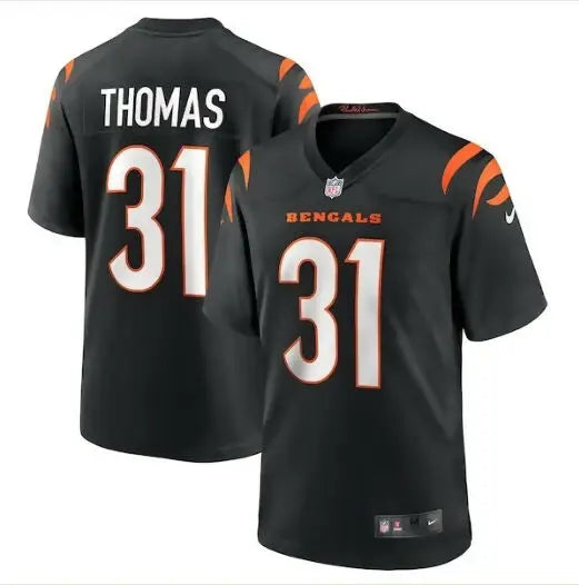Black Cincinnati Bengals Michael Thomas Nike Game Jersey with number 31 and THOMAS on back