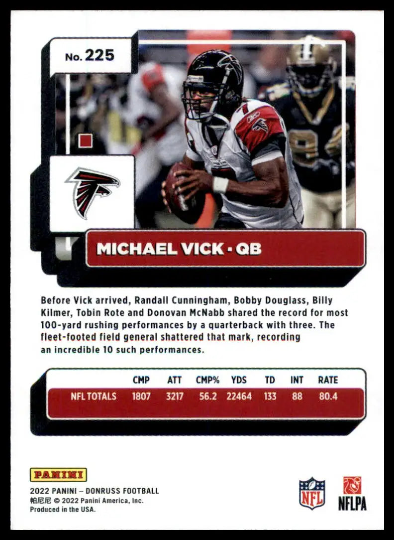 Michael Vick football card from 2022 Donruss series featuring Atlanta Falcons player