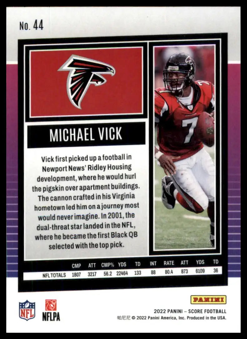 Michael Vick football card from 2022 Score Atlanta Falcons collection