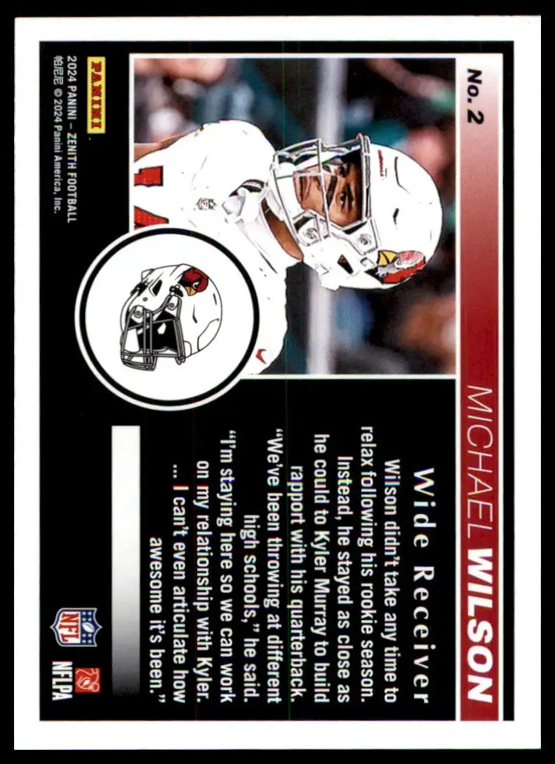 Michael Wilson Panini Zenith football card from 2024 Arizona Cardinals collection
