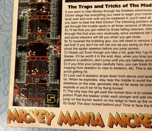 Vintage video game strategy guide featuring Mickey Mania timeless adventures for collectors