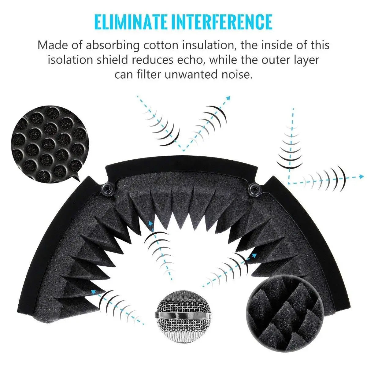 Microphone isolation shield with sound-absorbing foam for studio recording in business days
