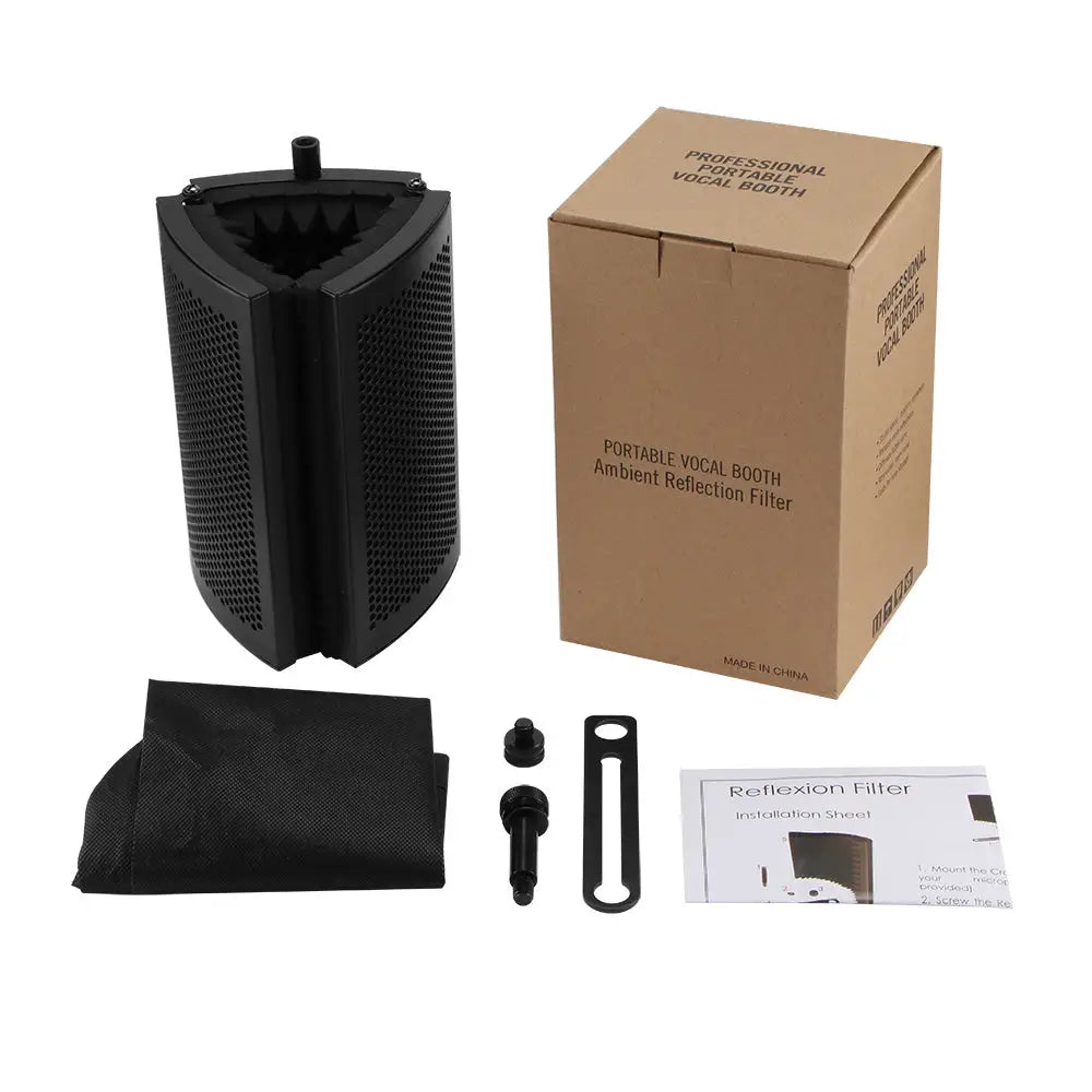 Portable microphone isolation shield with ambient reflection filter for professional recording