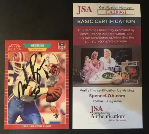 Signed Mike Rozier Pro Set football card featuring Houston Oilers with JSA certification