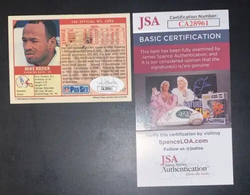 Signed Mike Rozier Houston Oilers Pro Set football card with JSA authentication