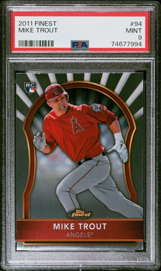Mike Trout 2011 Topps Finest rookie baseball card PSA 9 Mint collectible