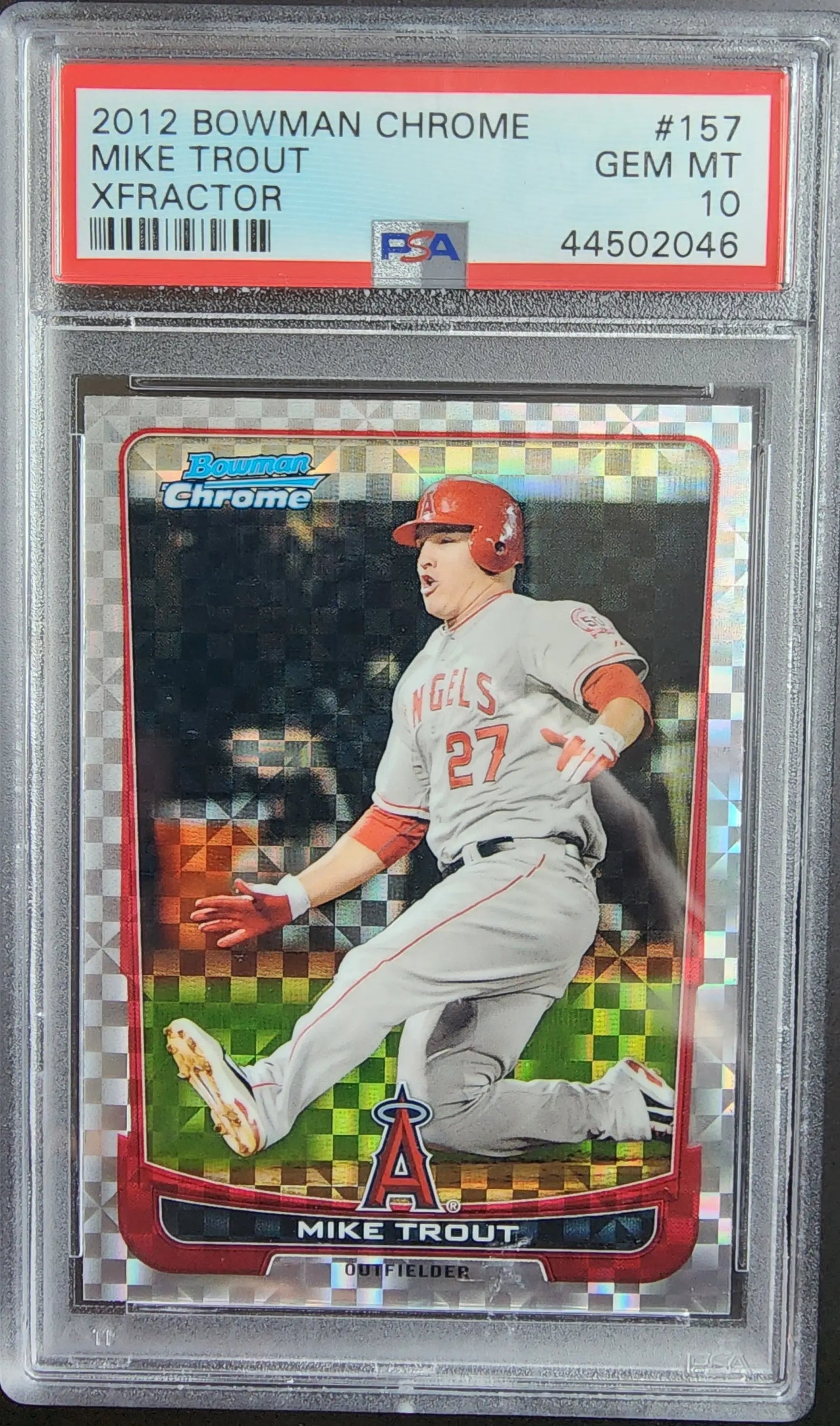 Mike Trout 2012 Bowman Chrome Xfractor PSA 10 Gem Mint card in protective case