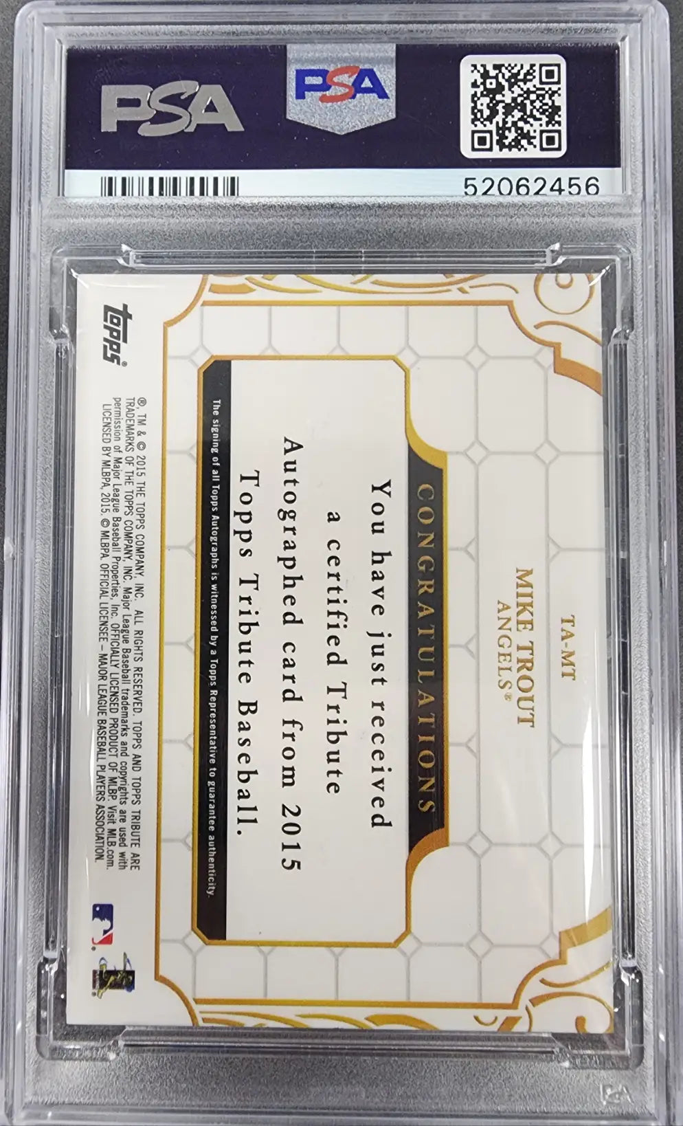 Mike Trout 2015 Topps Tribute Purple Auto #10/10 PSA 9 Mint - Singles