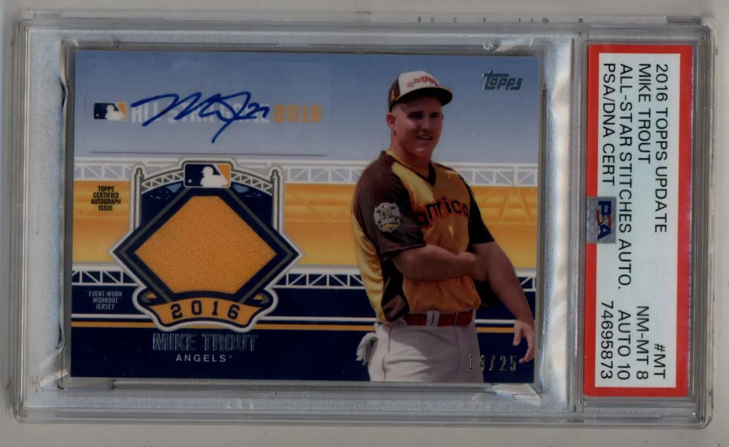 Graded Mike Trout 2016 Topps Update All-Star Stitches Auto 14/25 PSA 8 card
