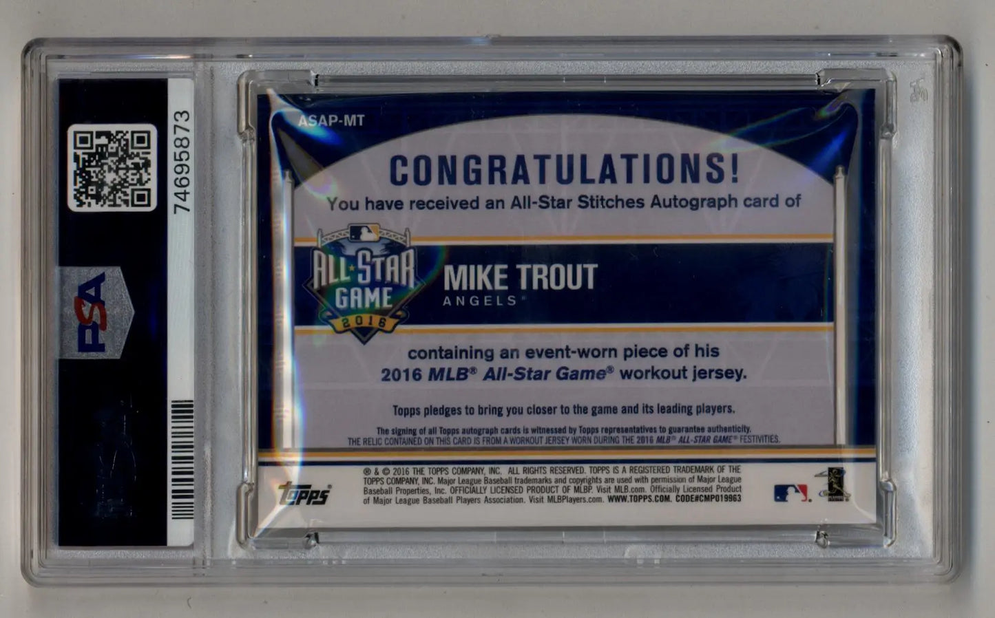 Mike Trout 2016 Topps Update All-Star Stitches Auto card 14/25 PSA 8 Near Mint-Mint