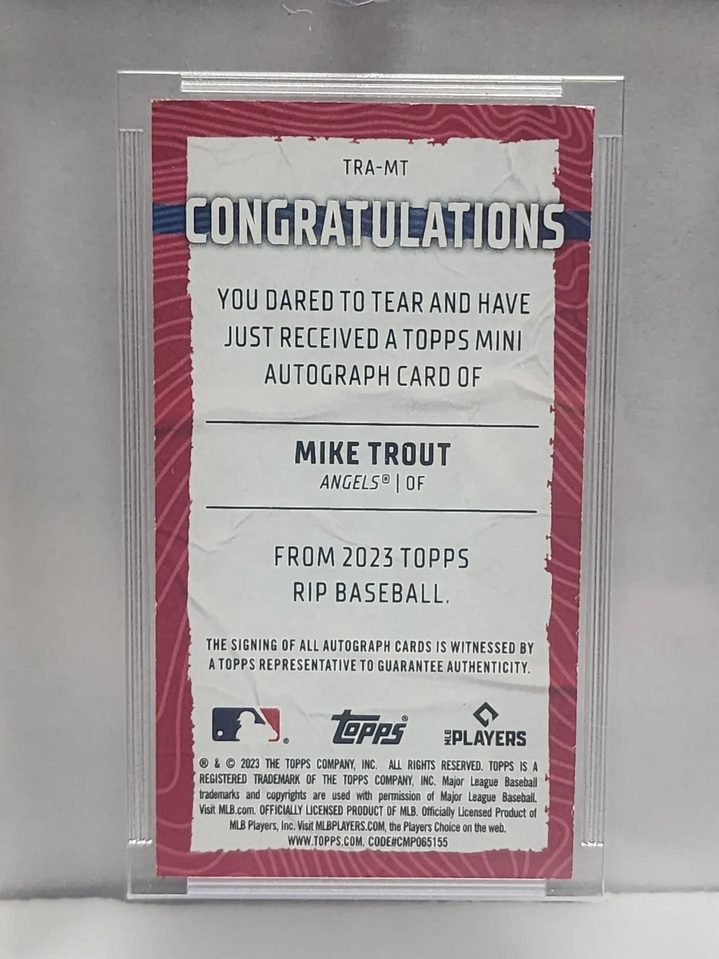 Mike Trout 2023 Topps Rip Mini Autograph Redemption Card #27/50 for collectors