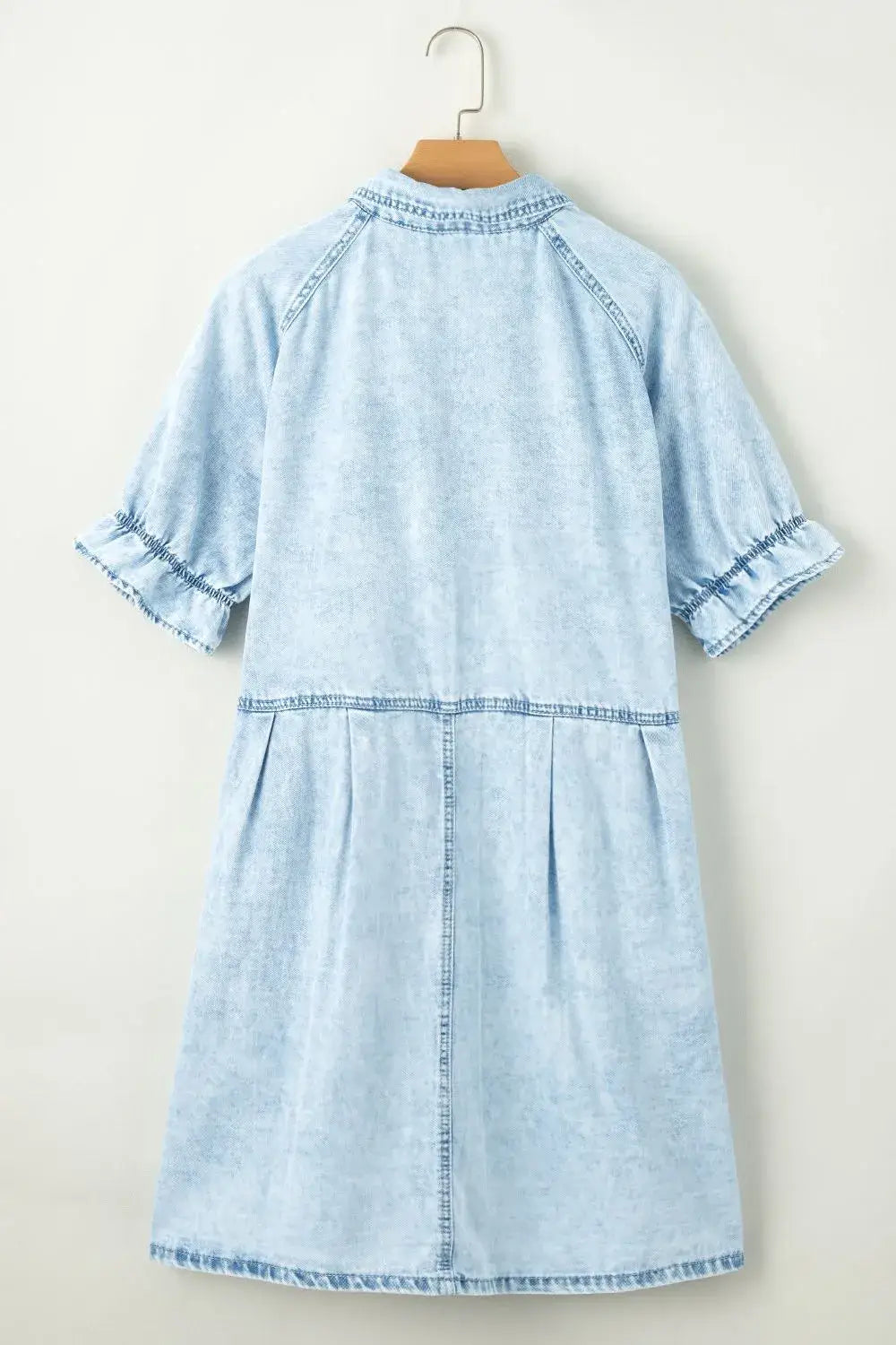 Mineral Wash Ruffle Sleeve Denim Dress - dress