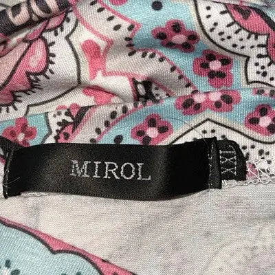 Black MIROL clothing tag on pink blue white paisley pattern dress size XXL boho summer outfit