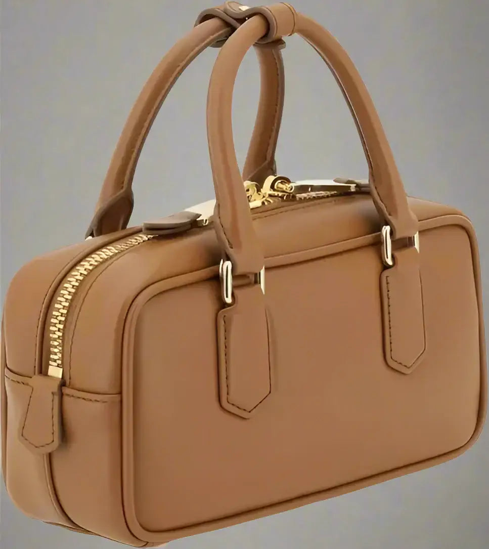 Tan leather Miu Miu Arcadie handbag with gold hardware, luxury women’s designer bag
