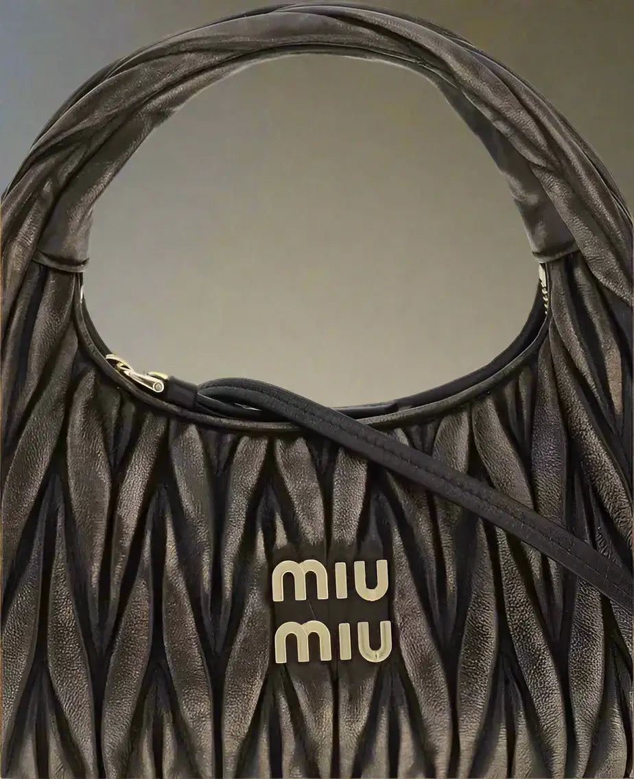 Black Miu Miu Wander quilted leather shoulder bag with textured ruched finish