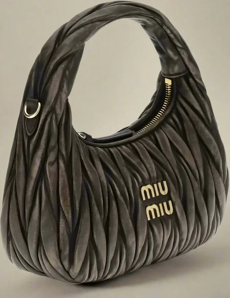 Dark grey quilted leather Miu Miu Wander shoulder bag with twisted handle
