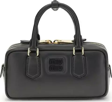 Black leather Miu Miu Arcadie handbag with gold-tone hardware luxury designer bag